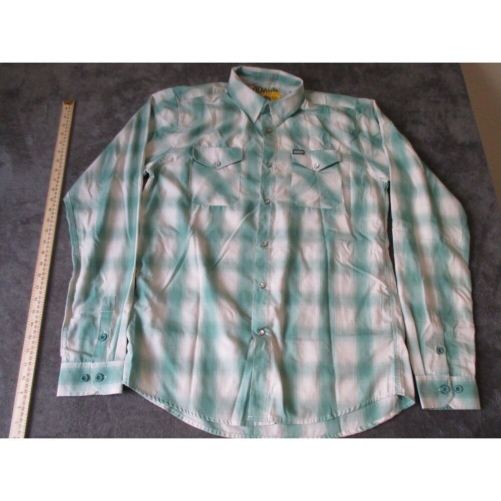 Dixxon Flannel Claddagh Mens L Green White Plaid Pearl Snap Long Sleeve Bamboo